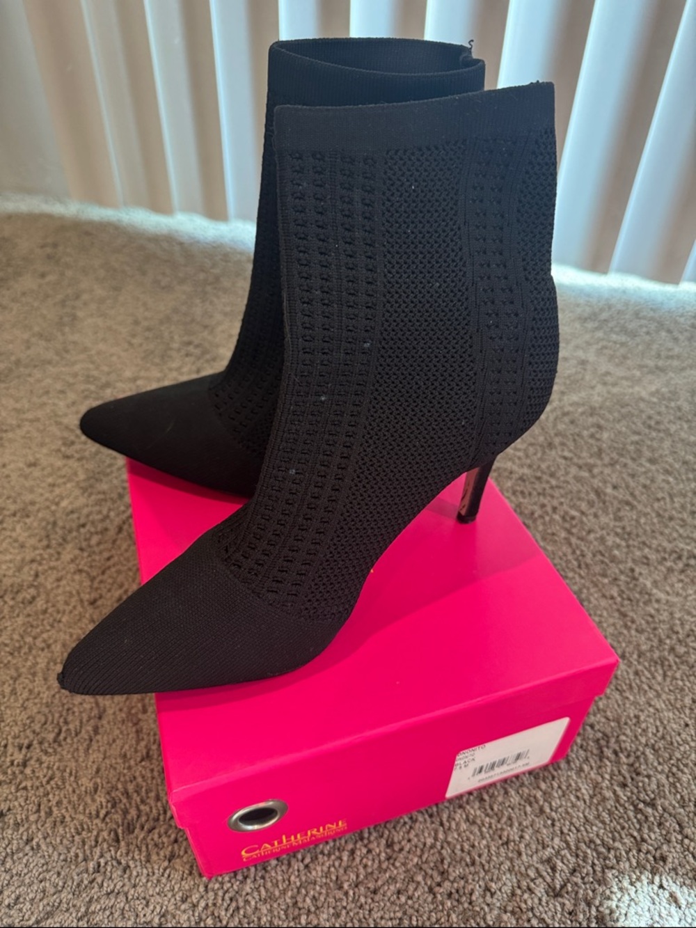 Catherine Malandrino Black Knit Pointed Stiletto Ankle Boots